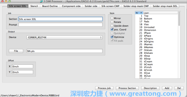 假如你有匯入點陣圖圖層（抑或是有某個圖層是你不想要它們出現(xiàn)在絲印上的），請再次確認標(biāo)簽列下面被指定的圖層都是正確無誤的。