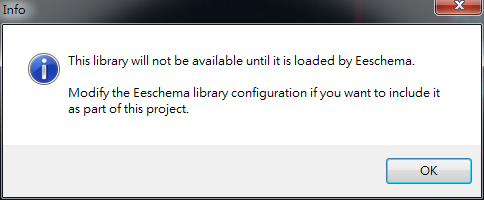 存檔離開。它會提醒你，要增加library搜尋路徑， 不然無法在library browser 找到你的library 