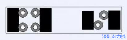 對(duì)于大尺寸的電容，比如板級(jí)濾波所用的鉭電容，推薦用圖中的安裝方法