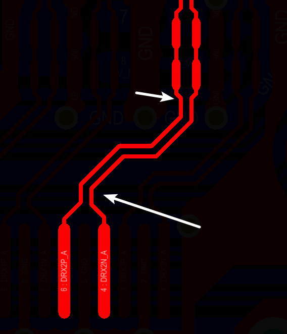 相應(yīng)的要對(duì)差分對(duì)不匹配的情況作出補(bǔ)償，使其線長(zhǎng)匹配，長(zhǎng)度差通?？刂圃?mil以內(nèi)